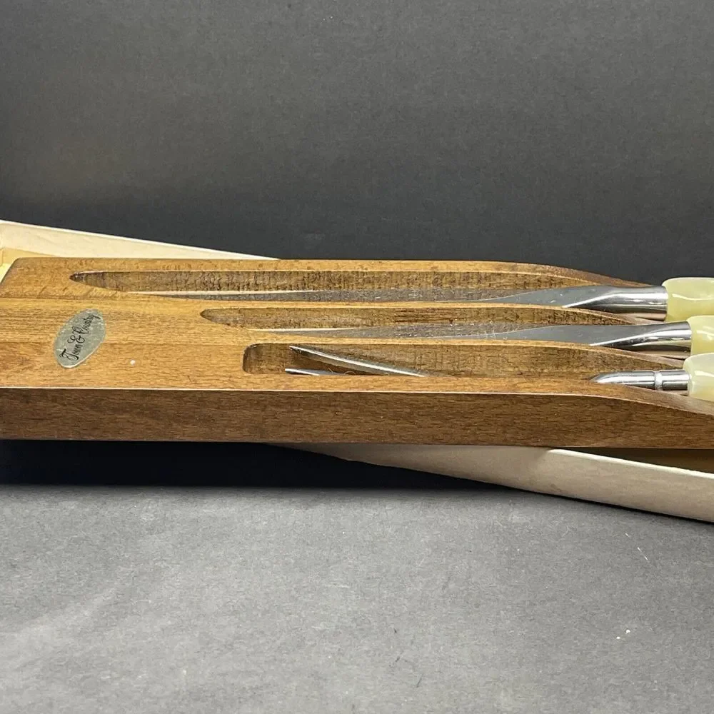 VTG TOWN & COUNTRY FLEETWOOD 3 PIECE KNIFE CARVING SET‎ CELLULOID MCM